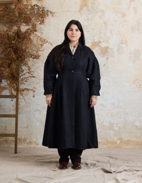 "Annie" vegan linen wool coat black