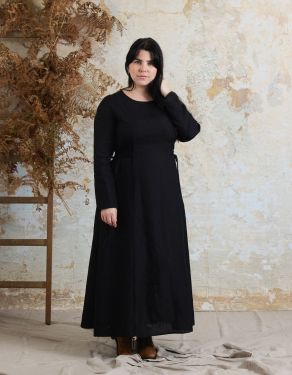 "Elina" black organic linen maxi dress