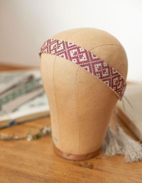 "Lina" embroidered linen headband burgundy