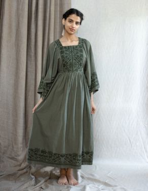 "Mivilud" embroidered dress moss green