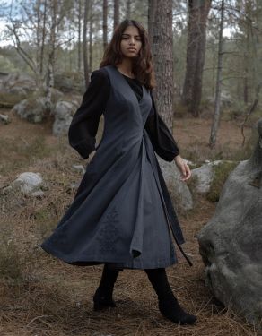 "Naïma" charcoal grey embroidered overall dress