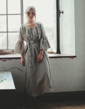 "Svetlana" dress in natural linen and linen lace