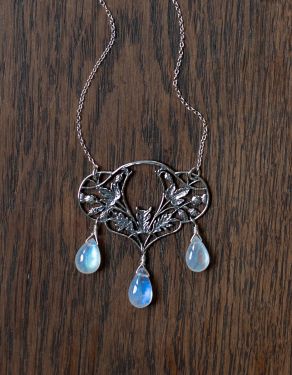 "Thistle" silver necklace with moonstones