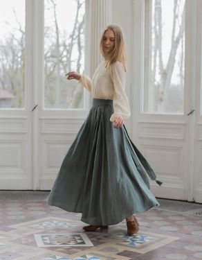 "Vineta" linen maxi skirt sage green