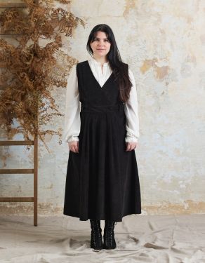 "Yana" corduroy jumper dress black